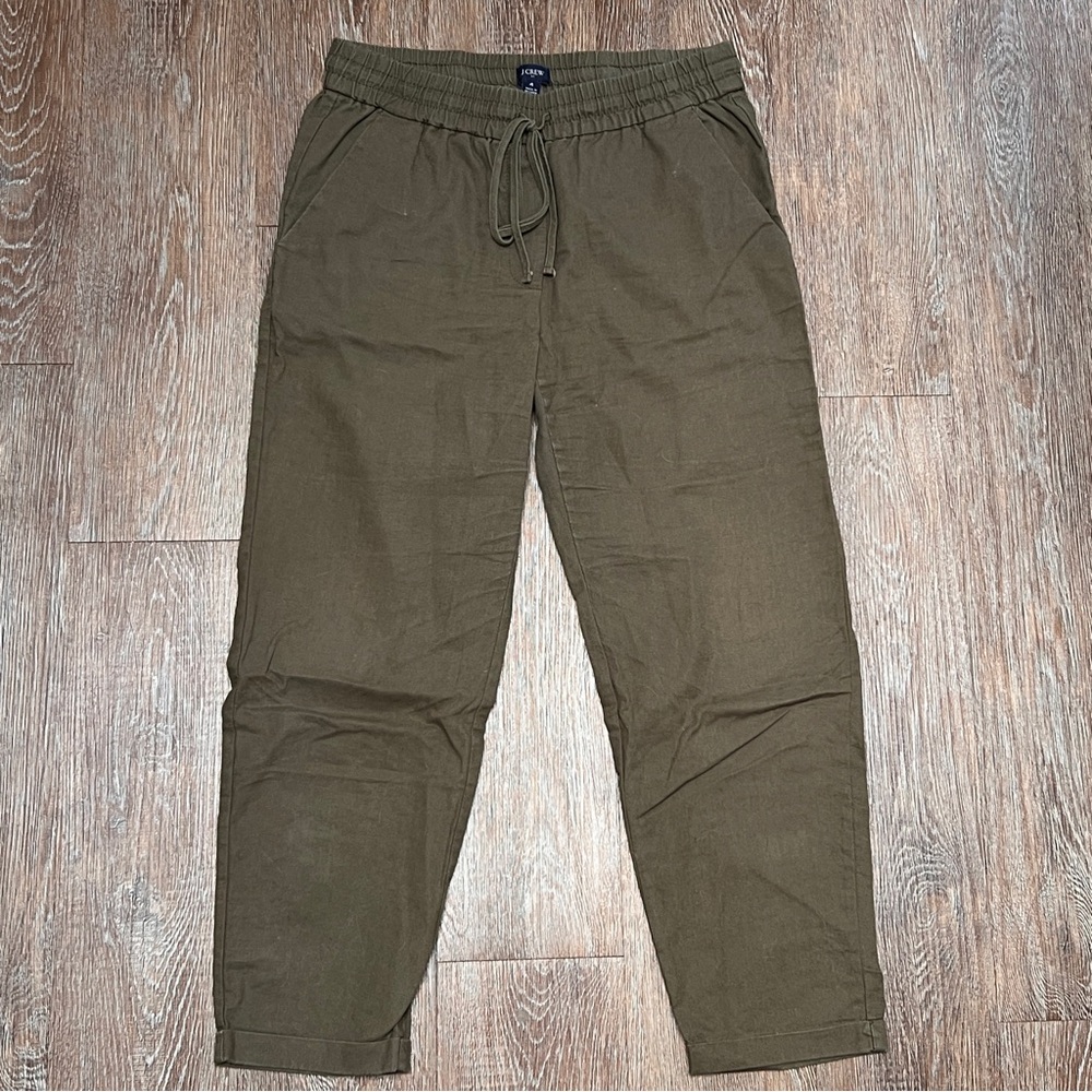 J.Crew Re-Imagined Linen Cotton Drawstring Pants Olive Green | Size: 4
